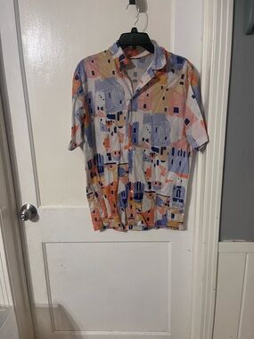 Zara Multicolor Abstract Camp-Collar Button-Down Shirt